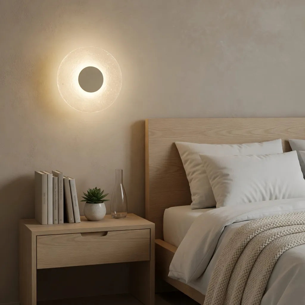 Applique con base in travertino e diffusore in acrilico, LED e design moderno