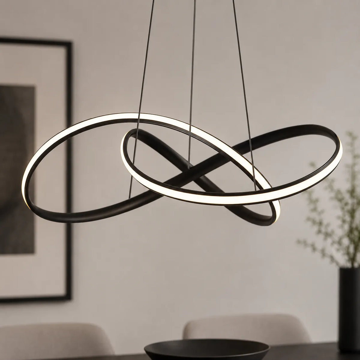 Modern Twisted LED Pendant Light with Sculptural Form and Dimmable Control