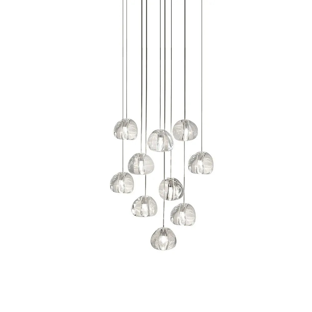 Pendant Light with Modern Crystal Waterfall Cluster Design and Faceted Elements