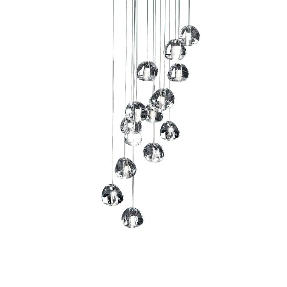Pendant Light with Modern Crystal Waterfall Cluster Design and Faceted Elements