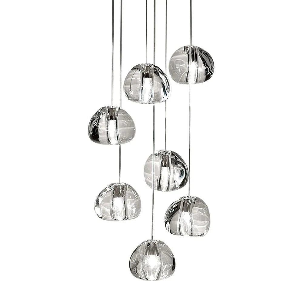 Pendant Light with Modern Crystal Waterfall Cluster Design and Faceted Elements