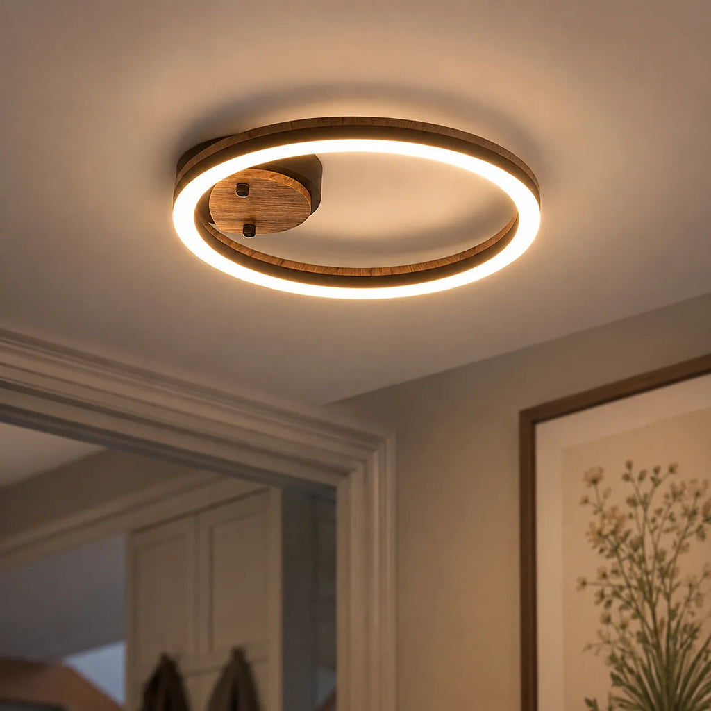 Kitchen Ceiling Lights Semi Flush LED with Modern Wood Accent Ring Design