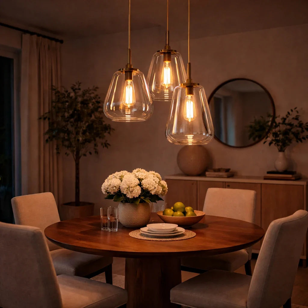 Pendant Light with Geometric Glass Shade and Dimmable LED for Living Room
