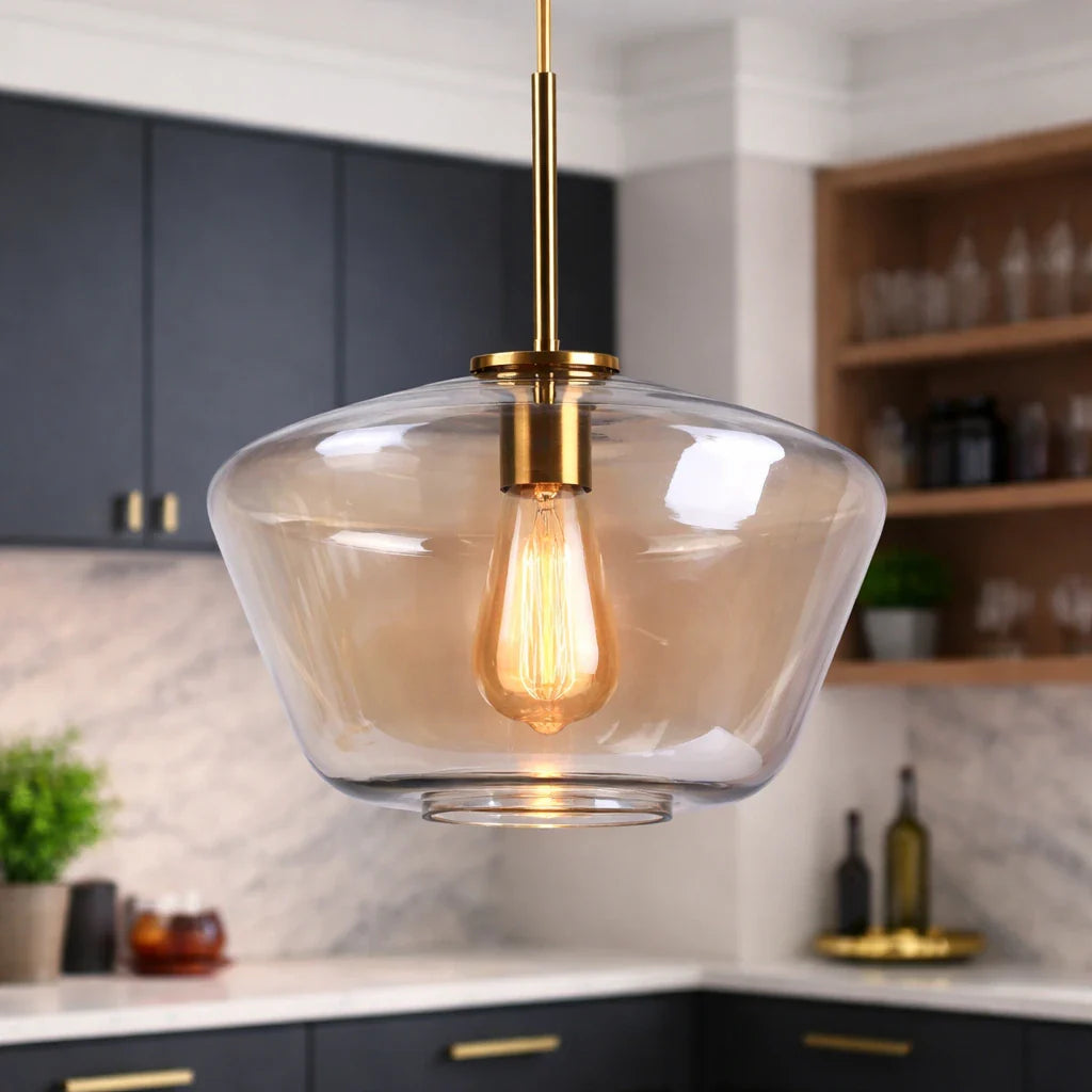 Pendant Light with Geometric Glass Shade and Dimmable LED for Living Room