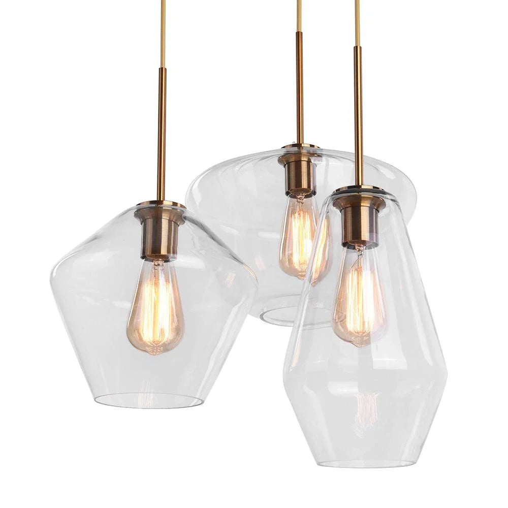 Pendant Light with Geometric Glass Shade and Dimmable LED for Living Room