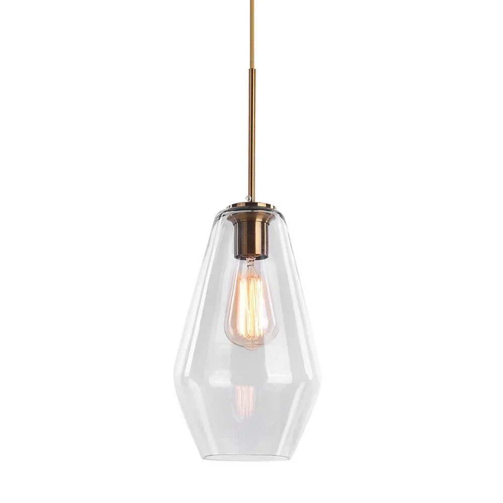 Pendant Light with Geometric Glass Shade and Dimmable LED for Living Room