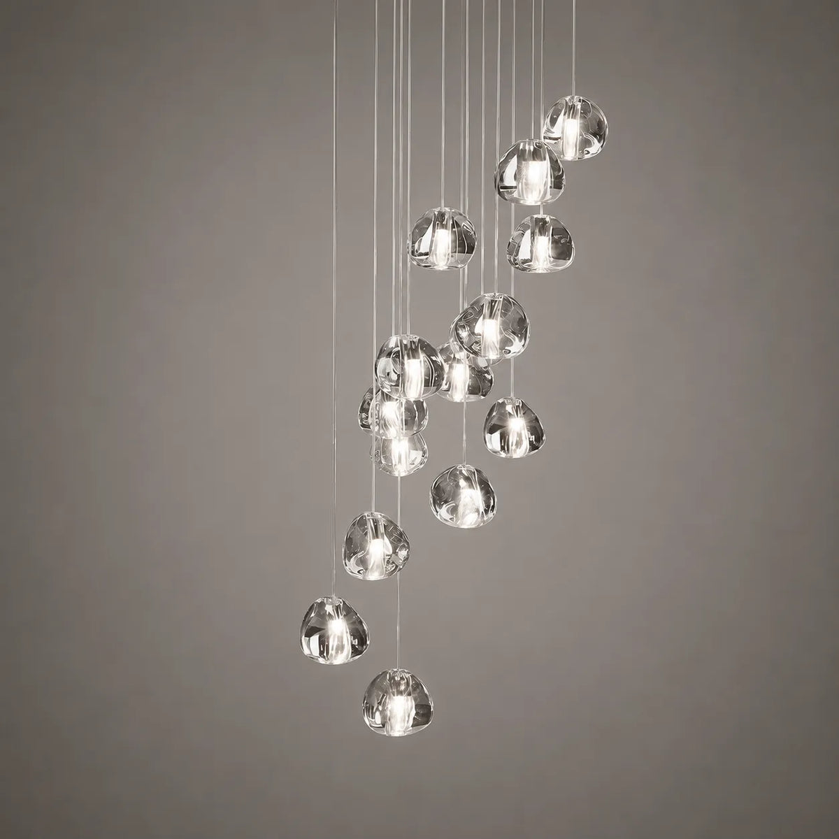 Pendant Light with Modern Crystal Waterfall Cluster Design and Faceted Elements