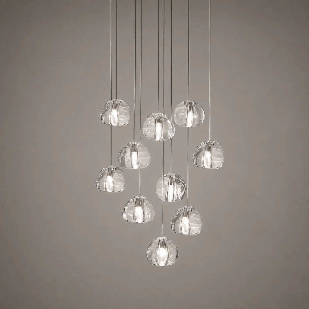 Pendant Light with Modern Crystal Waterfall Cluster Design and Faceted Elements