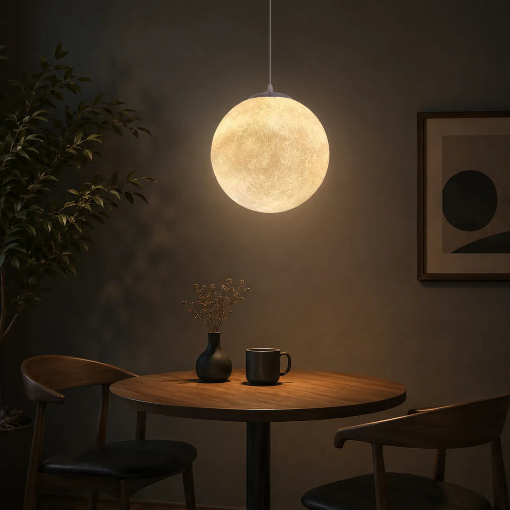 Suspension avec résine à texture lunaire et lumière d’ambiance douce