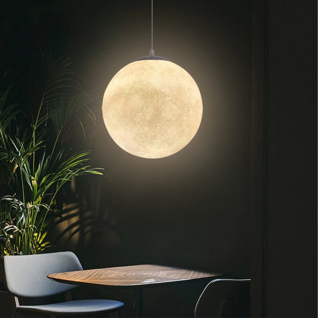 Suspension avec résine à texture lunaire et lumière d’ambiance douce