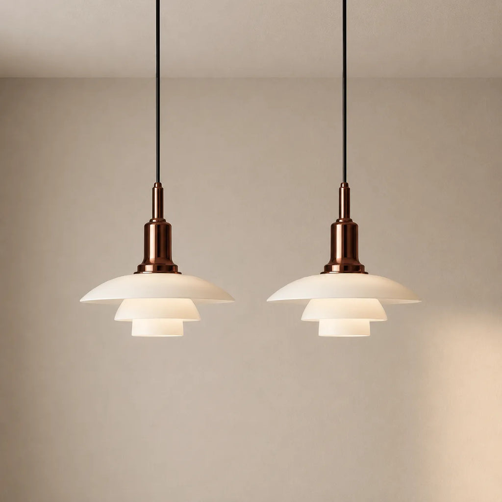 Pendant Light with Layered Scandinavian Design and Linear Multi-Head Glass Shades
