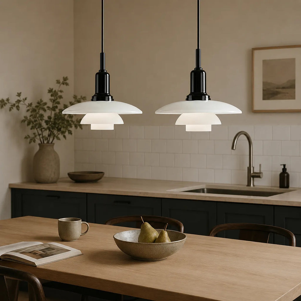 Pendant Light with Layered Scandinavian Design and Linear Multi-Head Glass Shades