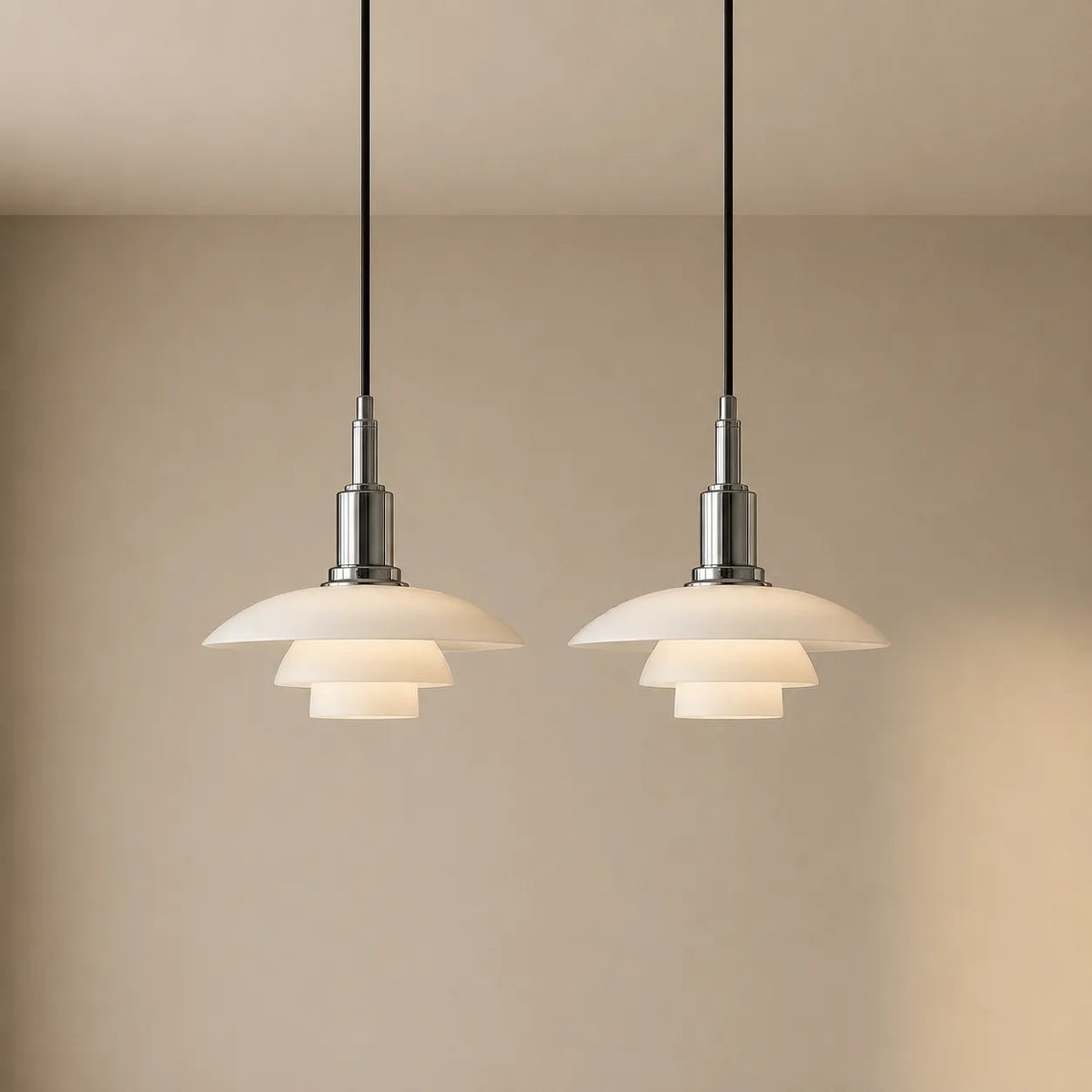 Pendant Light with Layered Scandinavian Design and Linear Multi-Head Glass Shades