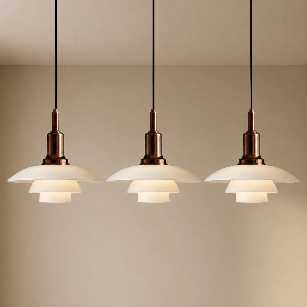 Pendant Light with Layered Scandinavian Design and Linear Multi-Head Glass Shades