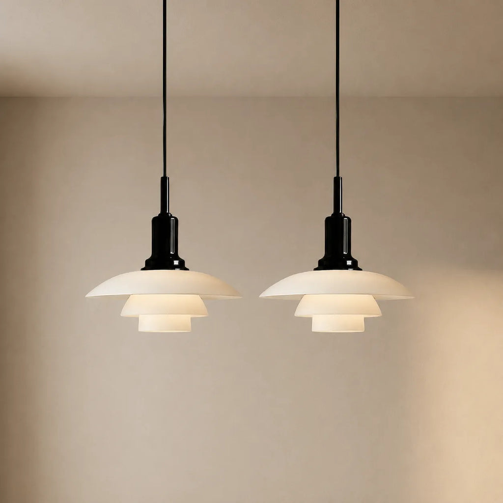 Pendant Light with Layered Scandinavian Design and Linear Multi-Head Glass Shades