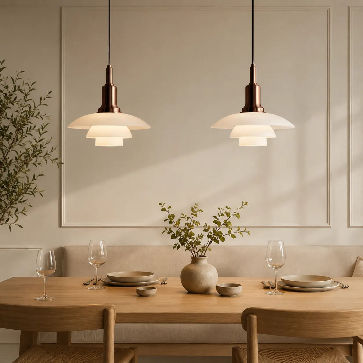 Pendant Light with Layered Scandinavian Design and Linear Multi-Head Glass Shades