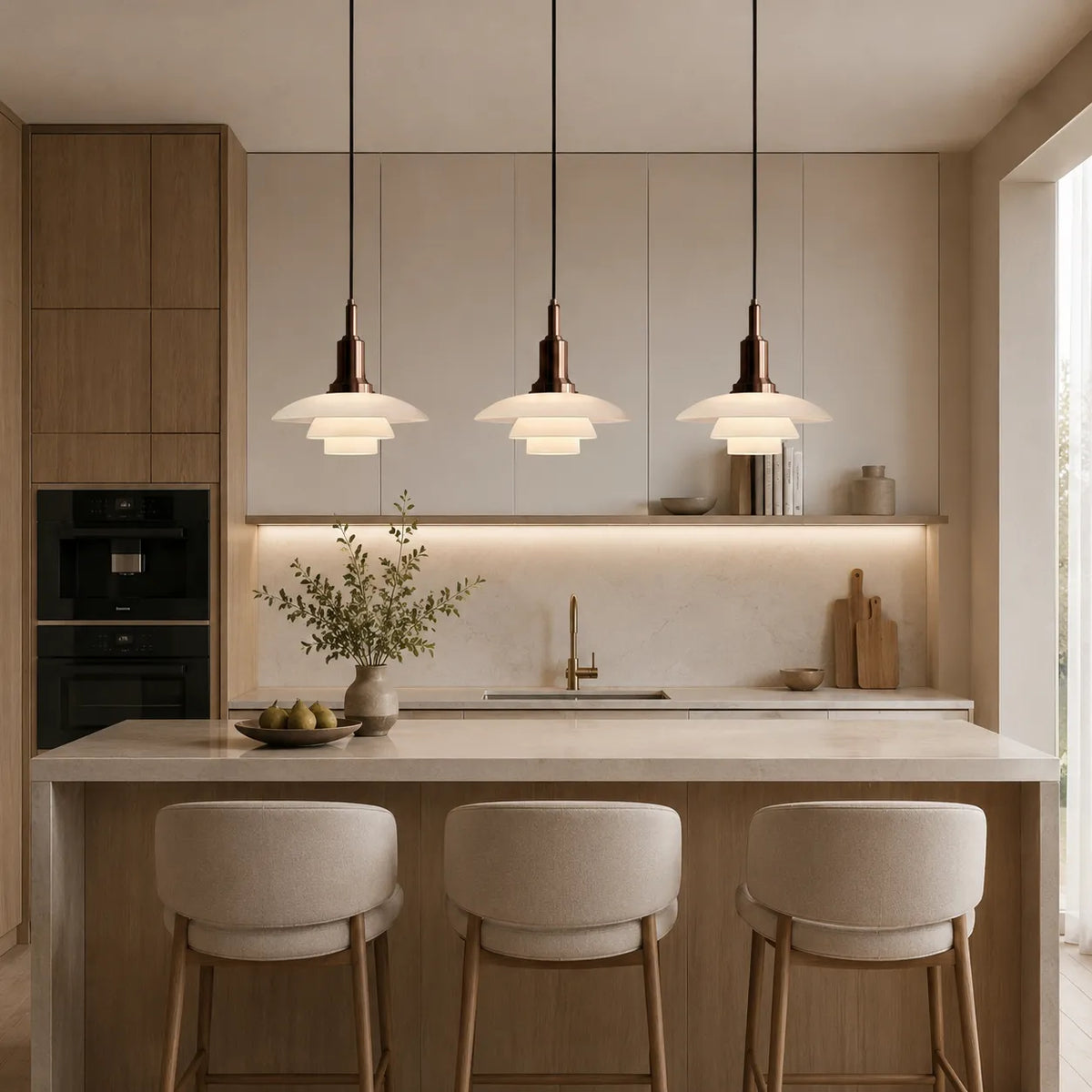 Pendant Light with Layered Scandinavian Design and Linear Multi-Head Glass Shades