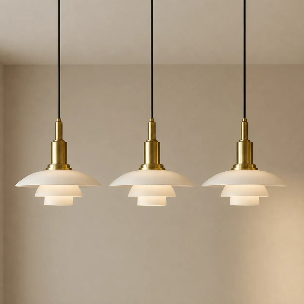 Pendant Light with Layered Scandinavian Design and Linear Multi-Head Glass Shades