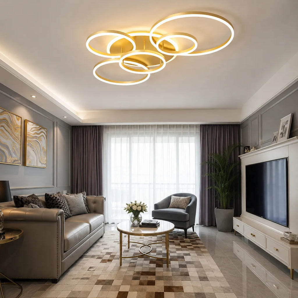 Lámpara LED de techo con modernos anillos superpuestos para el dormitorio, la sala y la sala de estar