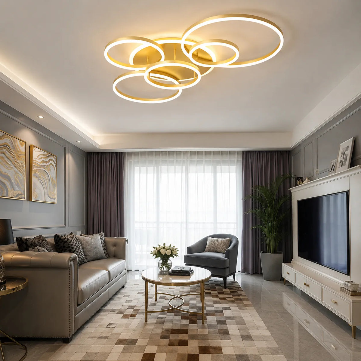 Plafoniera a LED con moderni anelli sovrapposti, per camera da letto, soggiorno e salotto