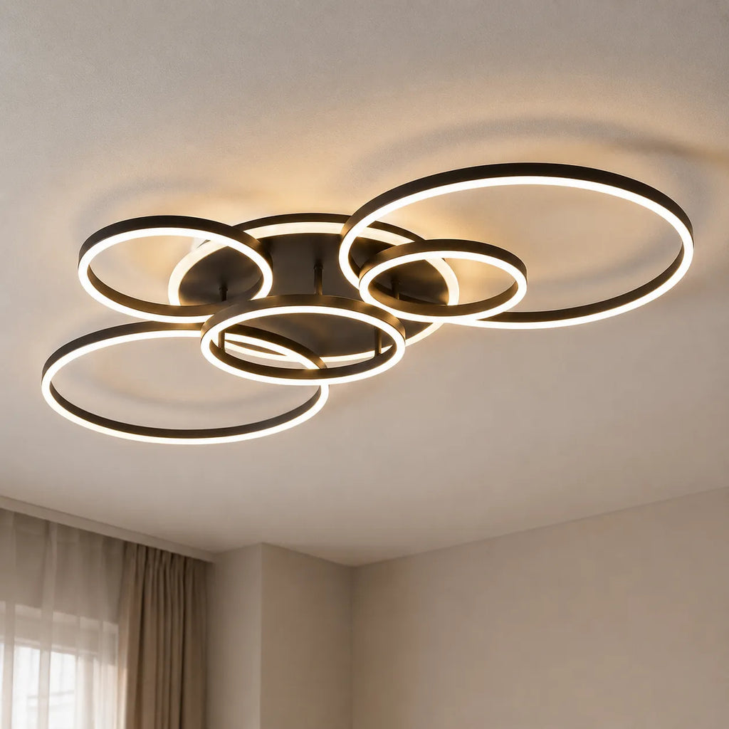 Lámpara LED de techo con modernos anillos superpuestos para el dormitorio, la sala y la sala de estar