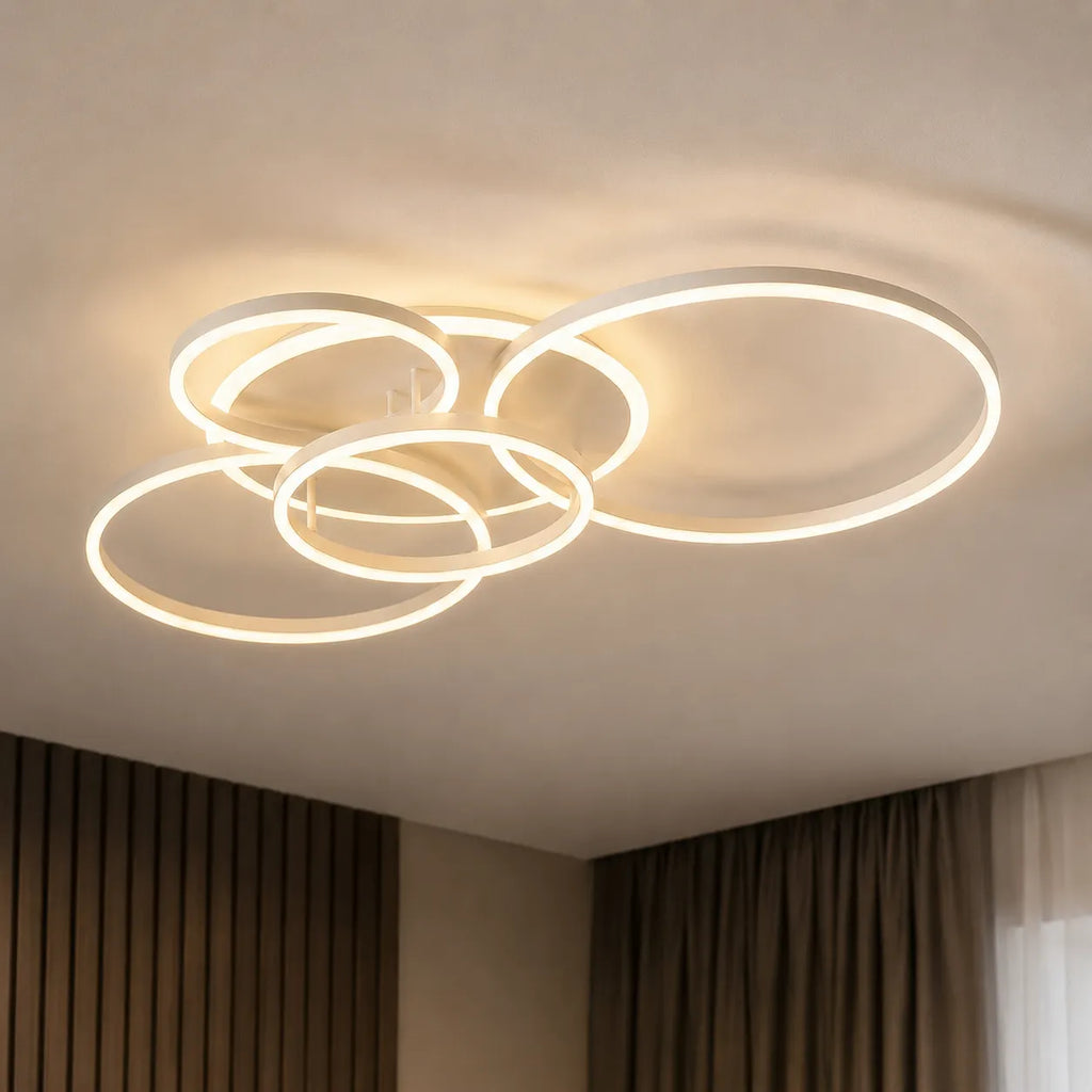 Lámpara LED de techo con modernos anillos superpuestos para el dormitorio, la sala y la sala de estar