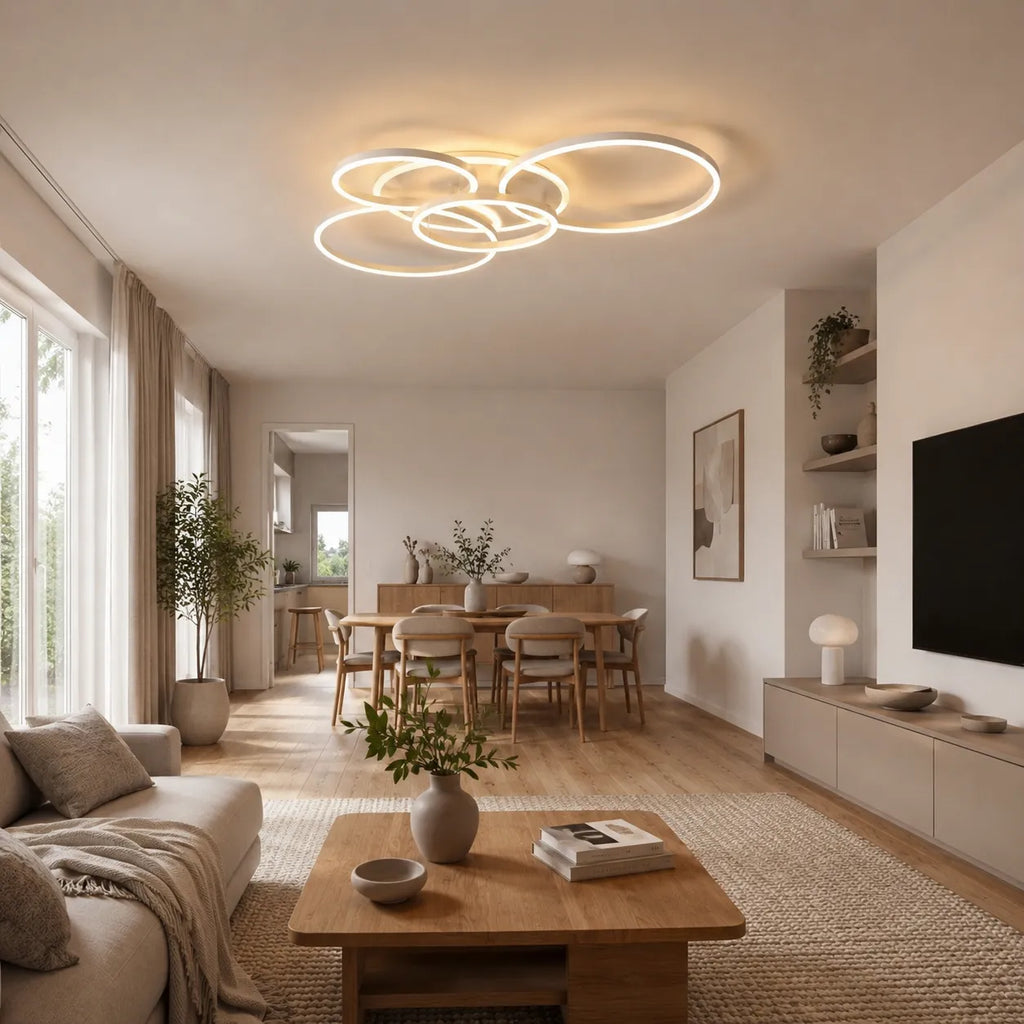 Lámpara LED de techo con modernos anillos superpuestos para el dormitorio, la sala y la sala de estar