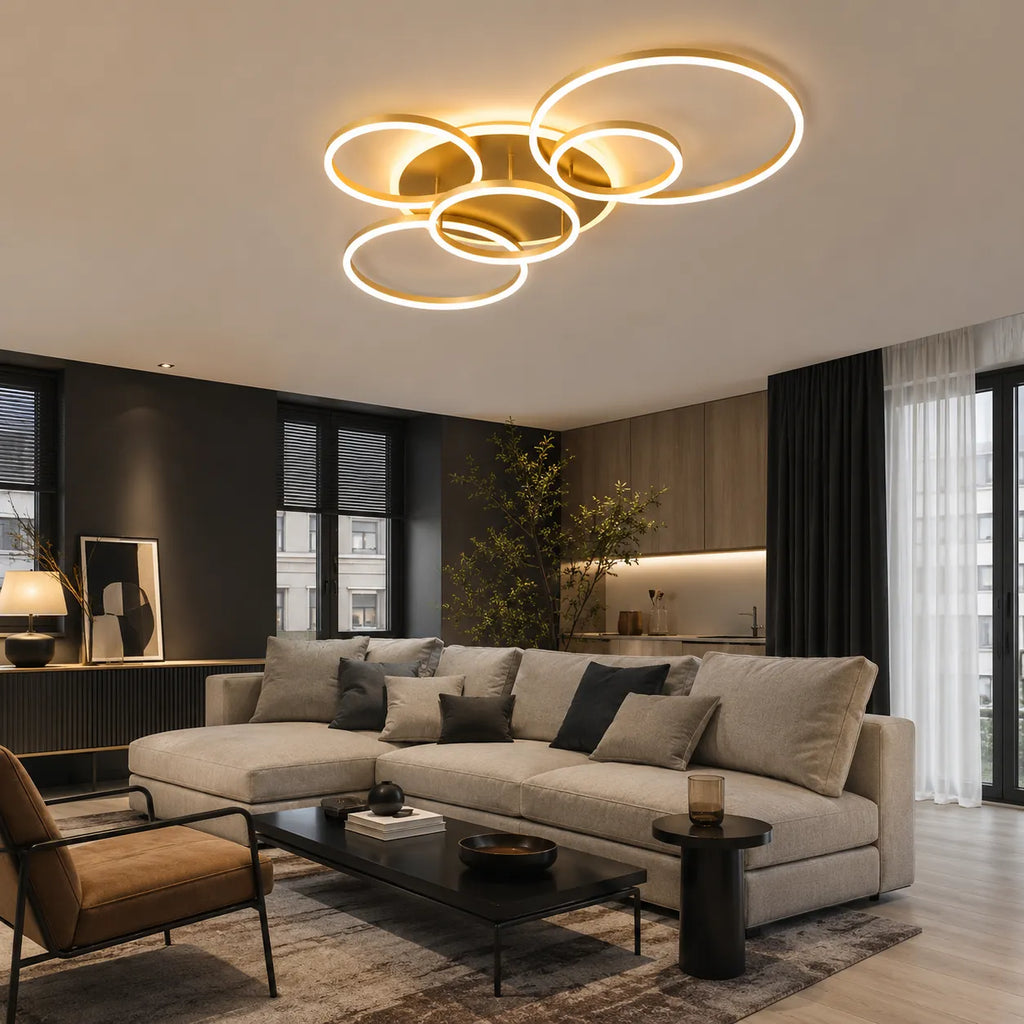 Lámpara LED de techo con modernos anillos superpuestos para el dormitorio, la sala y la sala de estar