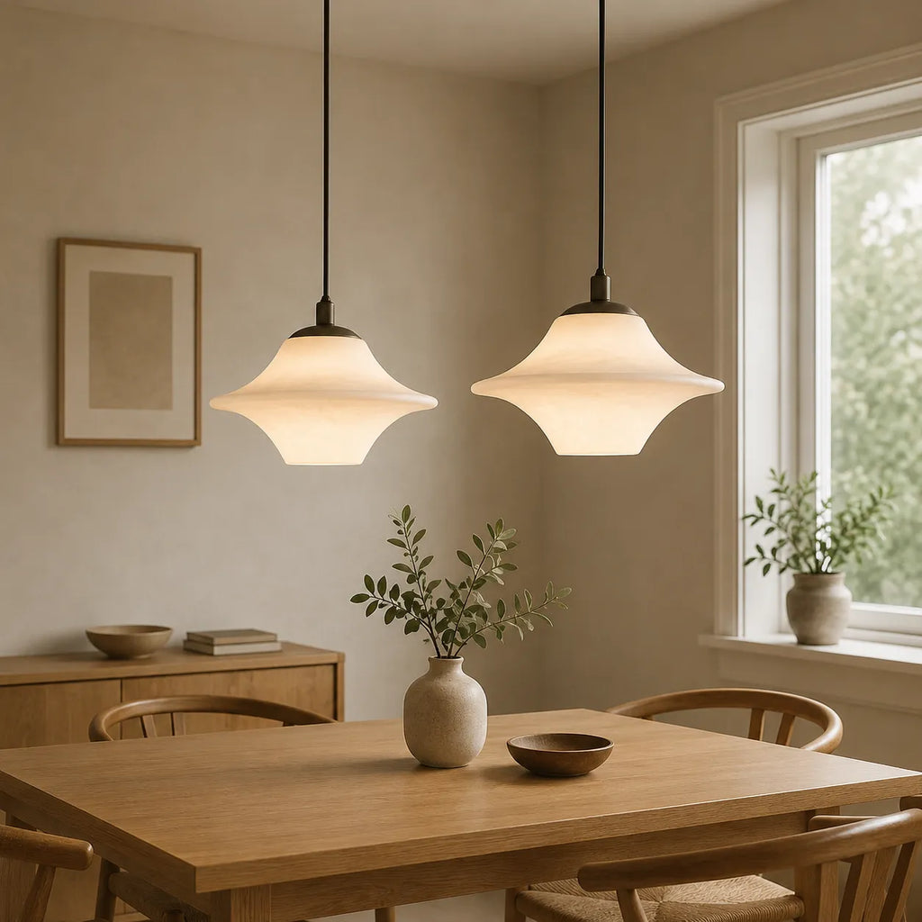 Pendelleuchte mit modernem, skulpturalem Alabaster-Lampenschirm und organischer Form