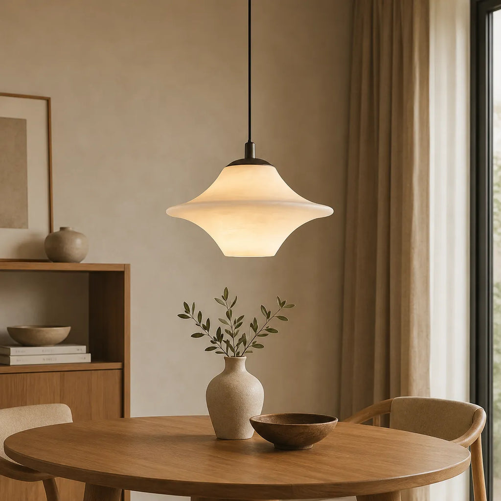 Pendelleuchte mit modernem, skulpturalem Alabaster-Lampenschirm und organischer Form