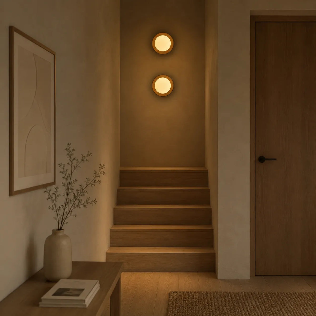 Applique murale à LED intégrées, au design minimaliste naturel et en laiton