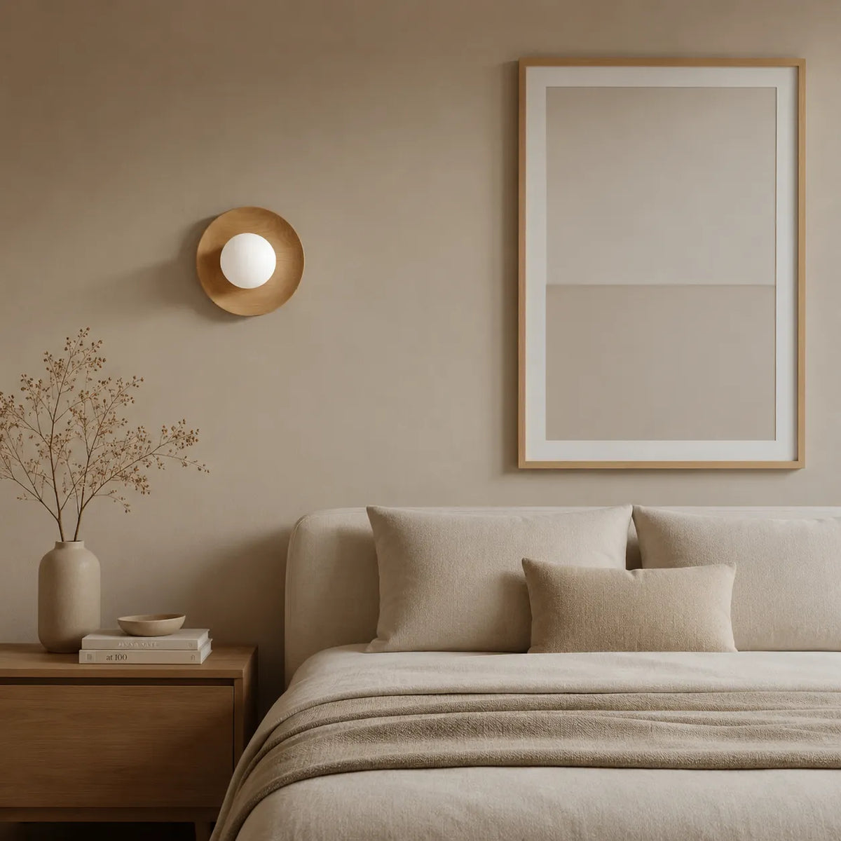 Applique murale à LED intégrées, au design minimaliste naturel et en laiton