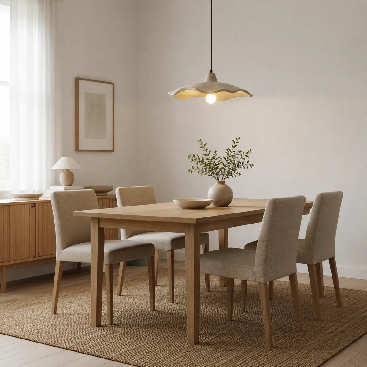 Suspension avec motif sculpté de fleur en ciment et douce lumière d’ambiance