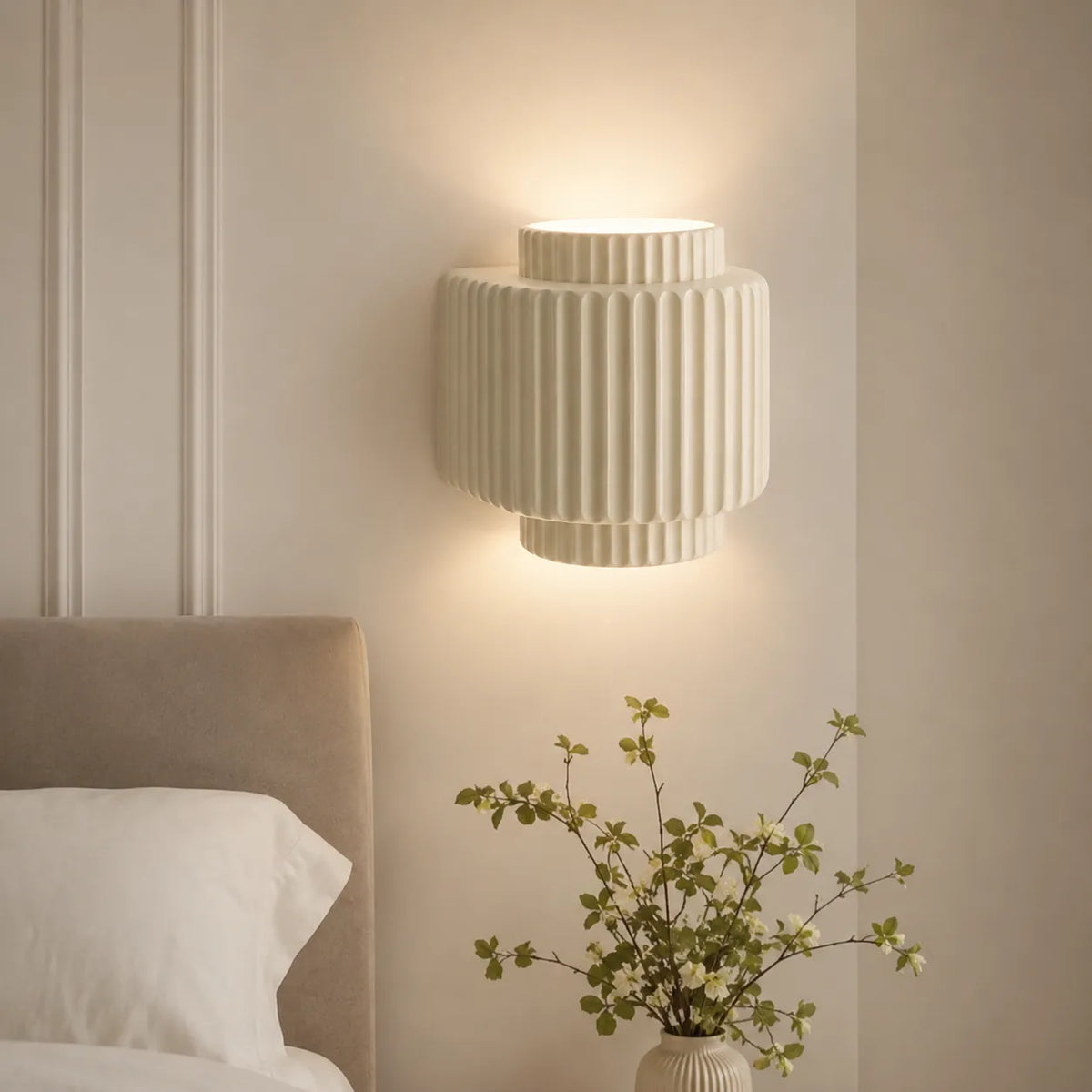 Lounge Wall Lights with Ribbed Resin Cylinder Shade and Up Down Illumination