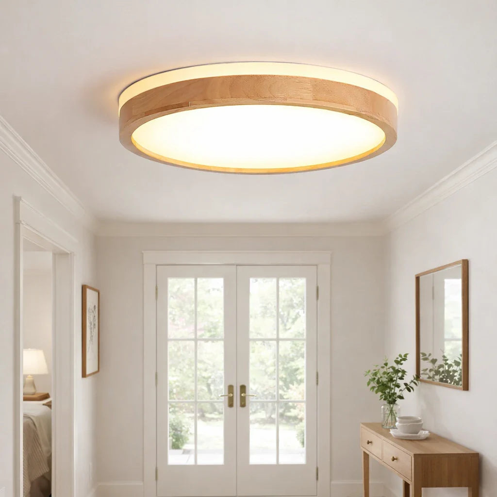 Lampada da soffitto Orin nordica con dettaglio in legno, LED dimmerabile