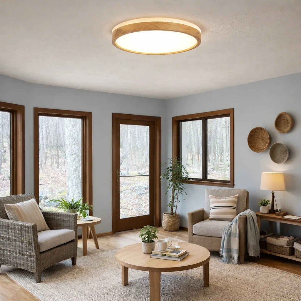 Lampada da soffitto Orin nordica con dettaglio in legno, LED dimmerabile