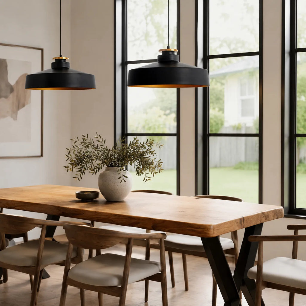 Pendant Light with Wood Accent and Metal Dome Shade for Dining Kitchen Island