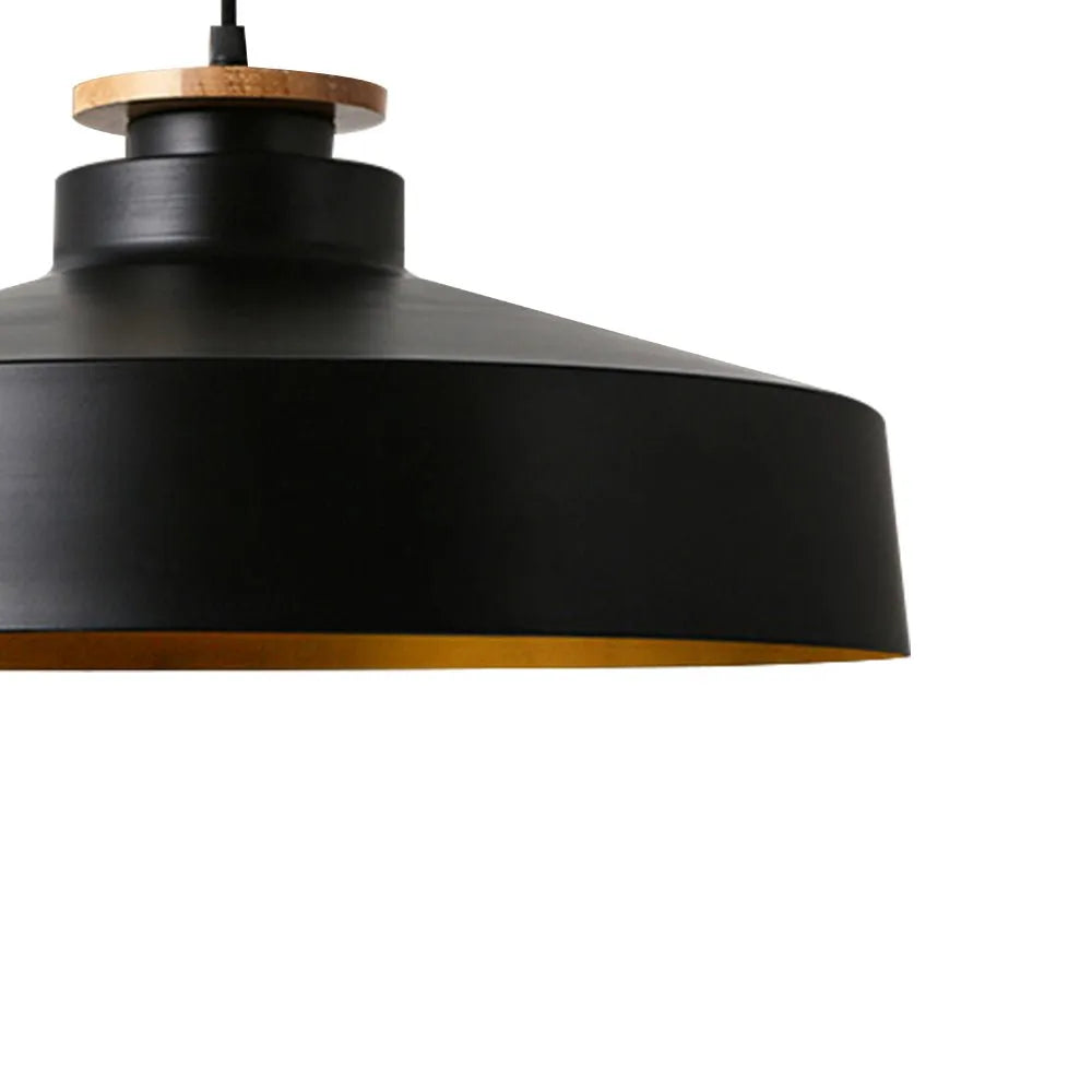 Pendant Light with Wood Accent and Metal Dome Shade for Dining Kitchen Island