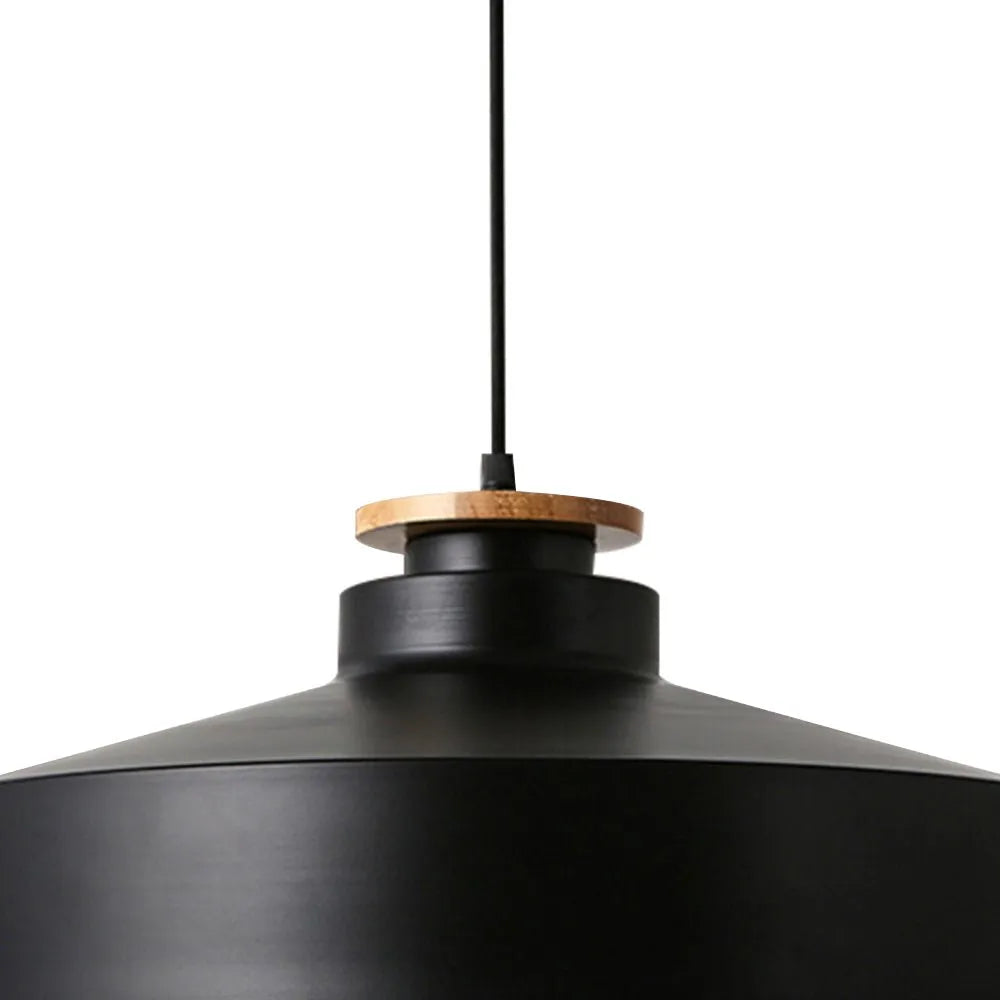 Pendant Light with Wood Accent and Metal Dome Shade for Dining Kitchen Island