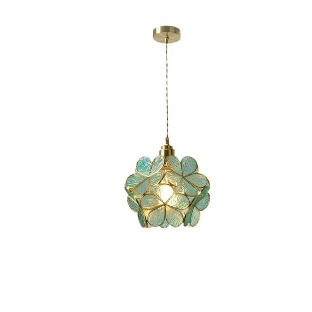 Pendelleuchte mit skulpturalem Glasblütendesign und Steindetails