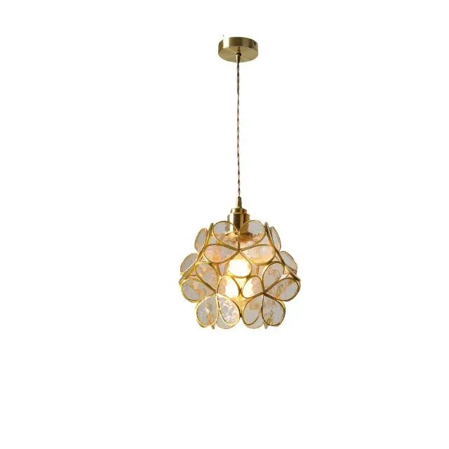 Pendelleuchte mit skulpturalem Glasblütendesign und Steindetails