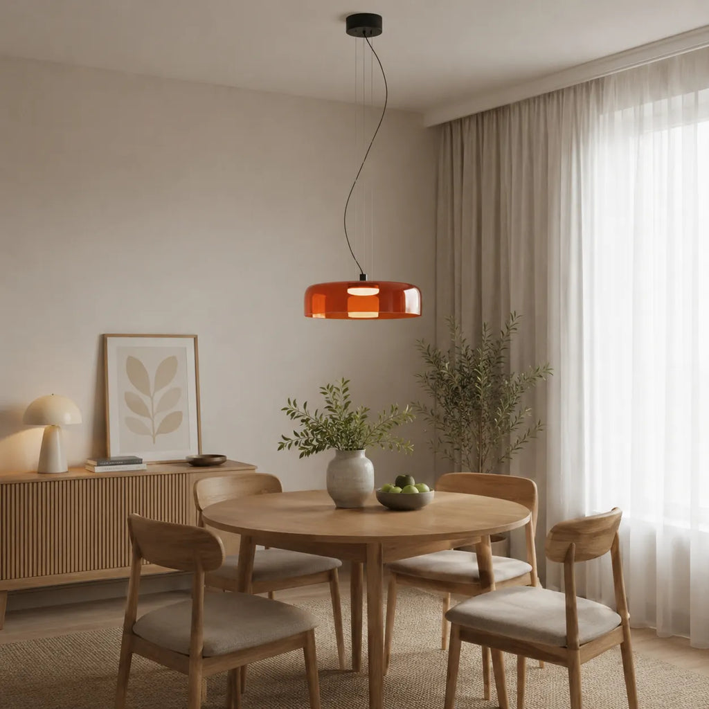 Lámpara colgante con vidrio escultural en capas e iluminación difusa y suave