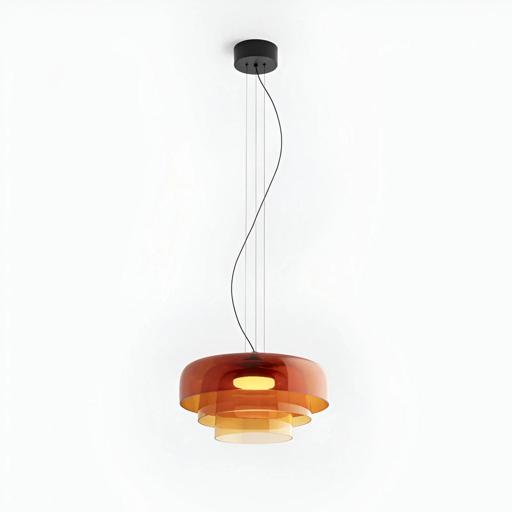 Lámpara colgante con vidrio escultural en capas e iluminación difusa y suave