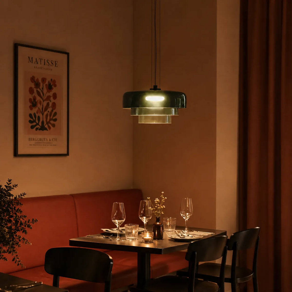 Pendant Light with Layered Sculptural Glass and Soft Diffused Illumination