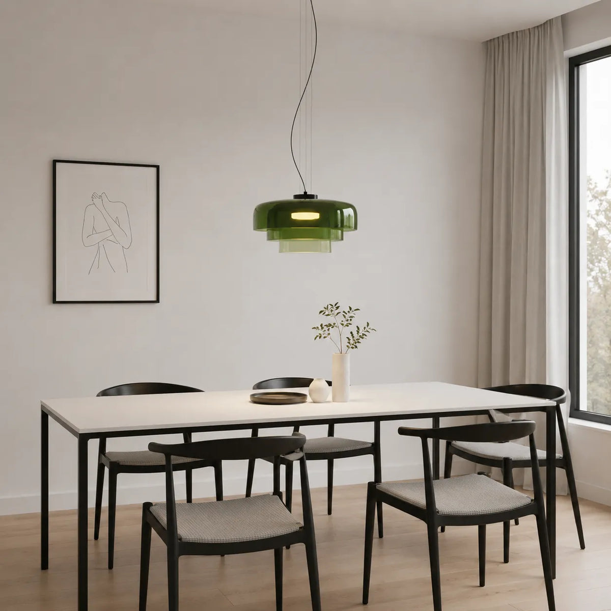 Pendant Light with Layered Sculptural Glass and Soft Diffused Illumination