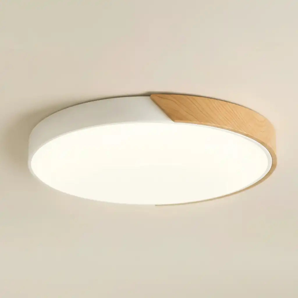 LED Oyster Light with Low-Profile Wood Accent Design Flush Mount Ceiling Light for Bedroom Hallway
