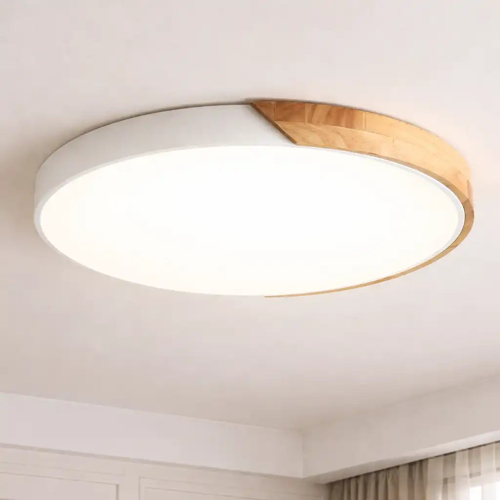 Plafonnier LED extra-plat à motif décoratif en bois pour chambre et couloir