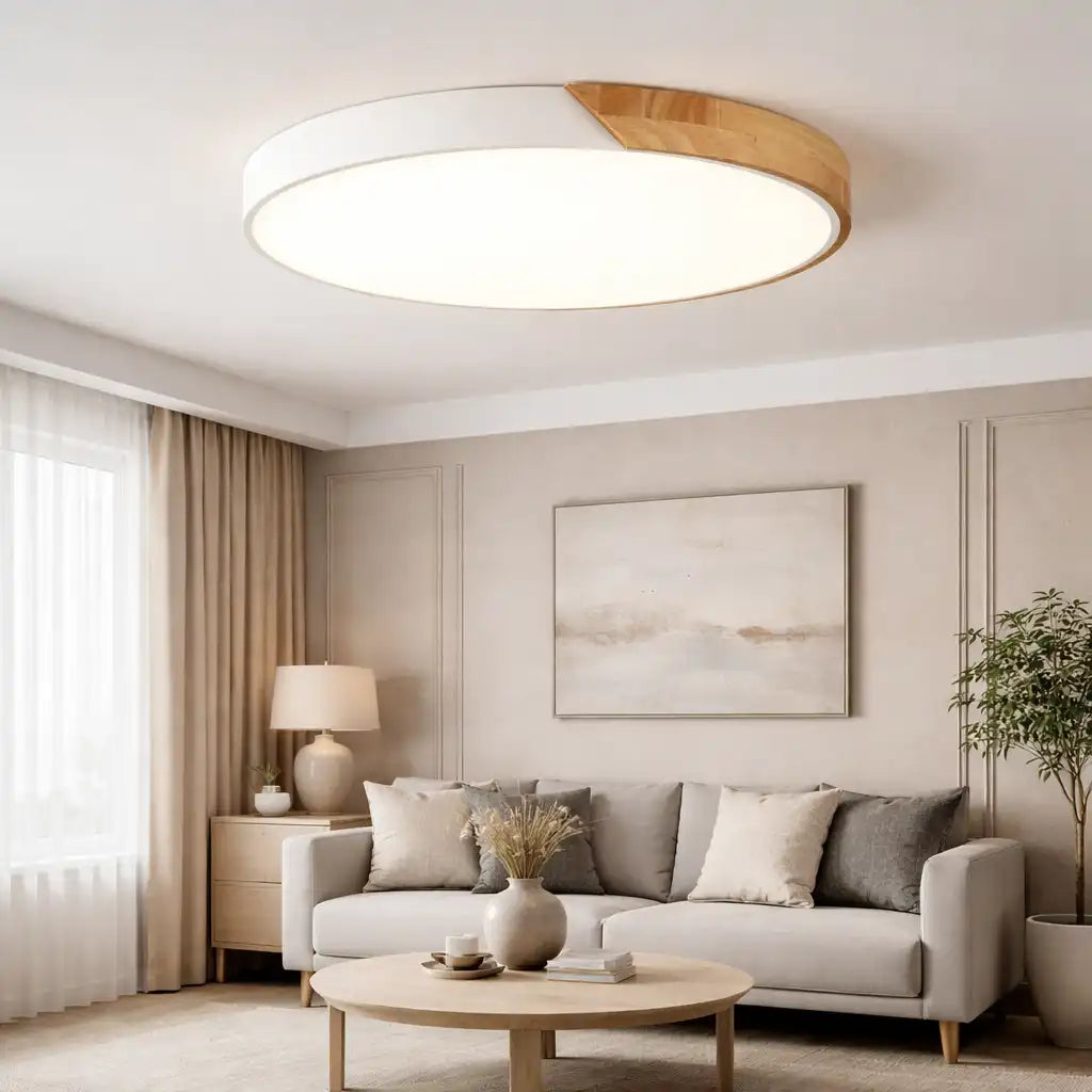 Plafonnier LED extra-plat à motif décoratif en bois pour chambre et couloir