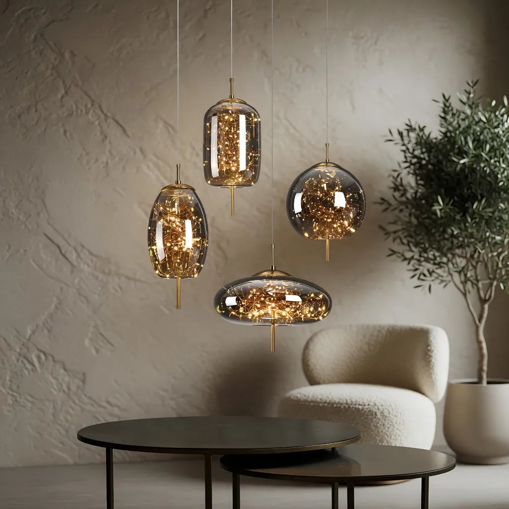 Pendant Light with Sculptural Glass Forms and Adjustable Suspension for Contemporary Dining
