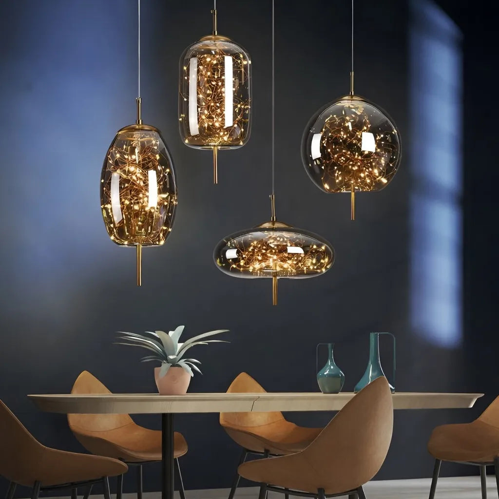 Pendant Light with Sculptural Glass Forms and Adjustable Suspension for Contemporary Dining